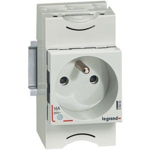 Steckdose Reiheneinbau - Verteilereinbausteckdose, Franz. Standard, 10/16A 250 VAC, 2p+E, Glimml., 2,5TE - 004283