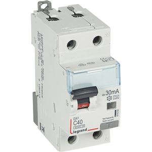 Kombination FI-Schalter/Leitungsschutzschalter - DX3 FI/LS-Schalter C-Charakteristik, 40A, 1P+N, 6kA, 30mA, Typ A, 230VAC, 2TE - 411065