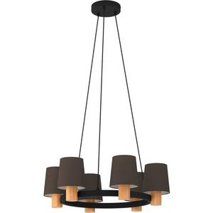 Pendelleuchte - Hängeleuchte EDALE E27 6x40W Ø700 schwarz/Holz/cappuccino - 43781