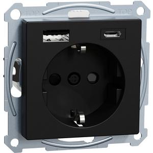 Steckdose - SCHUKO-Steckdose USB Ladegerät A+C erhöhter Berührungsschutz sw matt - recycelt - MEG2367-0403