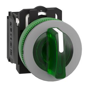 Wahlschalter, Komplettgerät - Leuchtwahlschalter Harmony XB5F hellgrau grün 30mm LED 3 Stellungen 1S + 1Ö - XB5FK133M5C0
