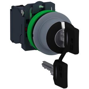 Wahlschalter, Komplettgerät - Schlüsselschalter Harmony XB5F hellgrau schwarz 3 Stellungen 30mm Ronis 455 2S - XB5FG03C0