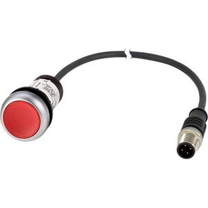 Drucktaster, Komplettgerät - Leuchtdrucktaste flach tastend 1 Ö Kabel mit M12A-Stecker 4-polig 0,2m LED rot - 185555