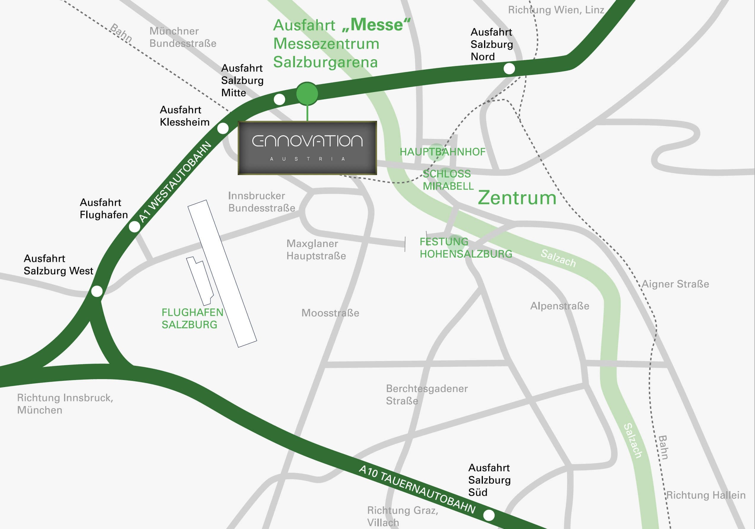 Anfahrtsplan Messezentrum Salzburgarena