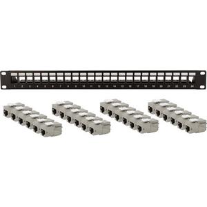 Frontpanel/Patchpanel leer (Schaltschrank) - 19 Zoll Patchpanel 1HE mit 24 RJ45 Cat6A Keystone Adapter - 533188