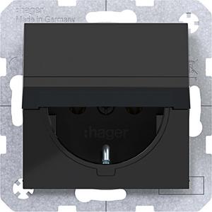 Steckdose - Steckdose SCHUKO mit Klappdeckel selbstschl. Steckkl. A.x/C.x n.schwarz gl - WAS1110BG