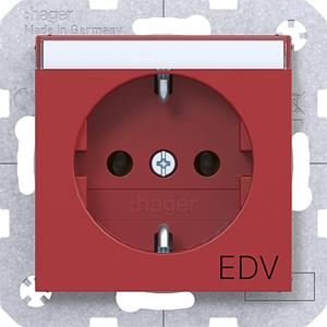 Steckdose - Steckdose SCHUKO m. Aufdr. "EDV" erh. Berühr.schutz Steckkl. A.x/C.x rot gl - WAS1234RG