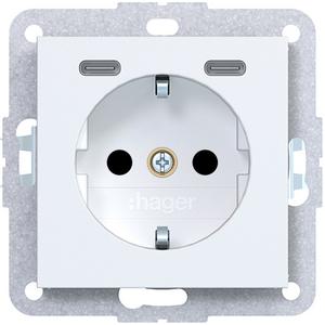 Steckdose - Steckdose SCHUKO mit USB Typ C 2fach PD 20W A.x/C.x lichtweiß matt - WAS4055WM