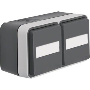 Steckdose - Steckdose SCHUKO AP 2fach waager. mit Klappd. u. Beschrift.feld W.1 IP55 grau - WNC145