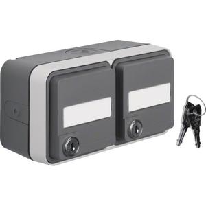 Steckdose - Steckdose SCHUKO AP 2f waager. mit Schließung Klappd. Besch.feld W.1 IP55 grau - WNC147