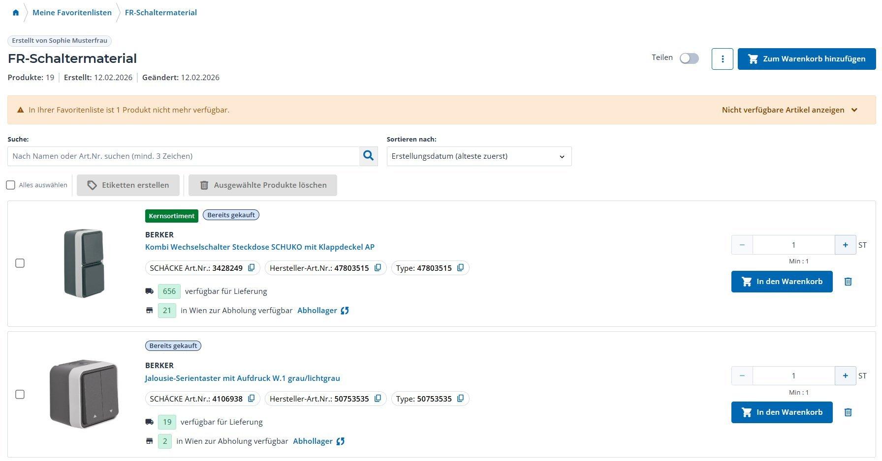 Favoritenlisten Detail