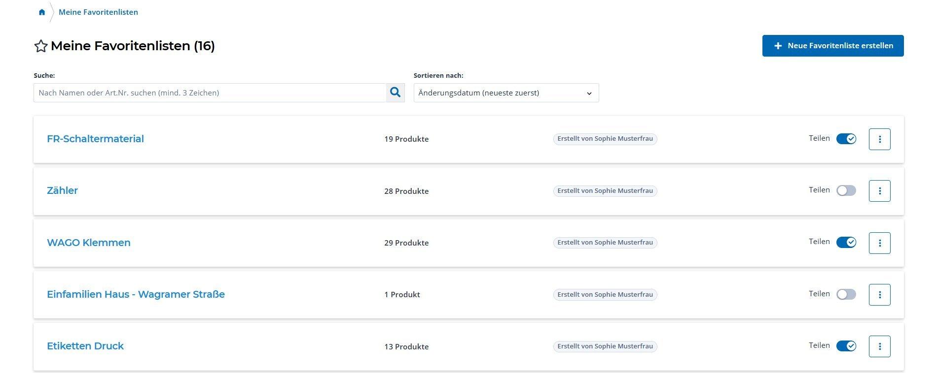 Favoritenlisten Übersicht