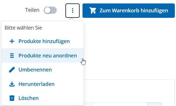 Sortierung der Produkte