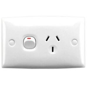 POWER OUTLET SWITCHED HORIZONTAL STARD SERIES SINGLE 10A 250V 2 POLE WHITE ELECTRIC