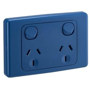 POWER OUTLET SWITCHED HORIZONTAL 2000 SERIES DOUBLE GPO 10A 250V DARK BLUE
