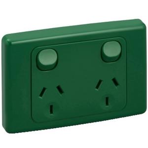 POWER OUTLET SWITCHED HORIZONTAL 2000 SERIES DOUBLE GPO 10A 250V GREEN.