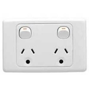 POWER OUTLET SWITCHED HORIZONTAL 2000 SERIES DOUBLE GPO 10A 250V RND EARTH WHITE ELECTRIC