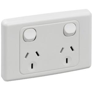 POWER OUTLET SWITCHED HORIZONTAL 2000 SERIES DOUBLE GPO 10A 250V SHUTTERED WHITE ELECTRIC