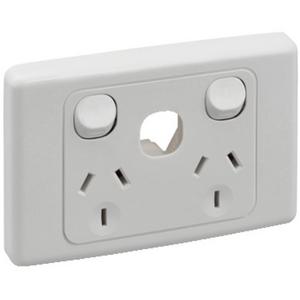 POWER OUTLET SWITCHED HORIZONTAL 2000 SERIES DOUBLE GPO 10A 250V EXTRA SWITCH LESS MECH WH