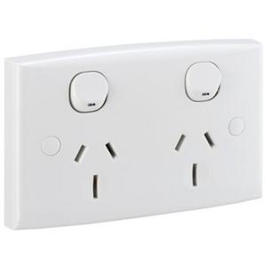 POWER OUTLET SWITCHED HORIZONTAL STARD SERIES DOUBLE GPO 15A 250V WHITE ELECTRIC