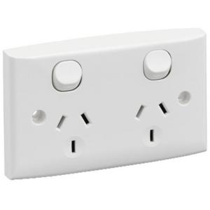 POWER OUTLET SWITCHED HORIZONTAL 2000 SERIES DOUBLE GPO 10A 250V SHUTTERED WHITE ELECTRIC
