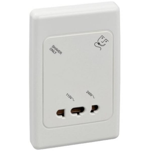 SHAVER OUTLET AUTO SWITCHED VERTICAL 2000 SERIES 1 GANG UNIVERSAL OUTLET 22VA 115-250V WHT, Ideal Electrical Catalogue Switches Plugs Sockets Outlets Shaver Socket Outlet - Construction Supplies Australia