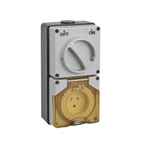 POWER OUTLET SWITCHED 56 SERIES 3 PIN 10A 250V IP66 CHEMICAL GREY