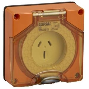 POWER OUTLET UNSWITCHED SURFACE 56 SERIES 3 PIN 15A 250V IP66 RESISTANT ORANGE