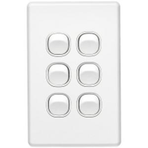 SWITCH C2000 SERIES 6 GANG VERTICAL 250V 10A WHITE