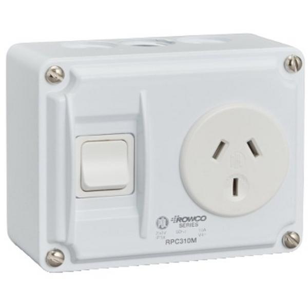 Power Point 10A Single Rowco Horizontal White Outdoor IP30, Ideal Electrical Catalogue Switches Plugs Sockets Outlets Gpo - Construction Supplies Australia