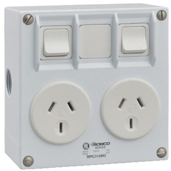 Power Point 10A Double Rowco Horizontal White Outdoor IP30, Ideal Electrical Catalogue Switches Plugs Sockets Outlets Gpo - Construction Supplies Australia