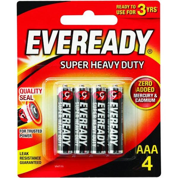 Battery Eveready Carbon Super Heavy Duty Black AAA (Pack 4), Ideal Electrical Catalogue Electrical Appliances Batteries Battery Not Rechargeable - Construction Supplies Australia