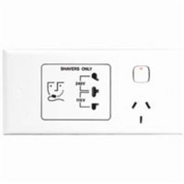 Shaver O/L 115V/240V, Ideal Electrical Catalogue Switches Plugs Sockets Outlets Shaver Socket Outlet - Construction Supplies Australia