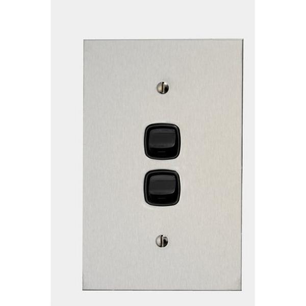 2 Gang Sws Stainless Steel Large Black, Ideal Electrical Catalogue Switches Plugs Sockets Switches Light Switch - Construction Supplies Australia