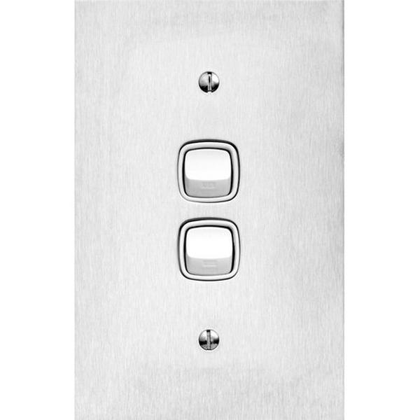 2 Gang Sws Stainless Steel Large White, Ideal Electrical Catalogue Switches Plugs Sockets Switches Light Switch - Construction Supplies Australia