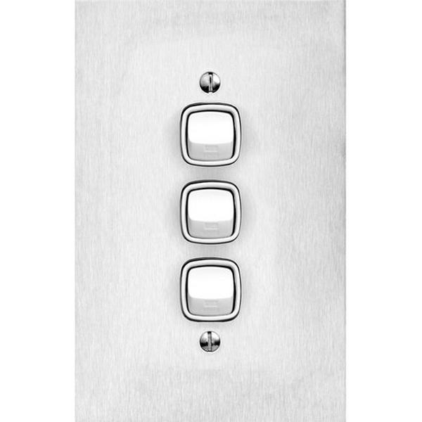 3 Gang Sws Stainless Steel Large White, Ideal Electrical Catalogue Switches Plugs Sockets Switches Light Switch - Construction Supplies Australia