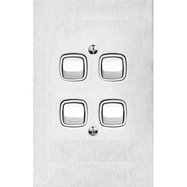 4 Gang Sws Stainless Steel Large White, Ideal Electrical Catalogue Switches Plugs Sockets Switches Light Switch - Construction Supplies Australia