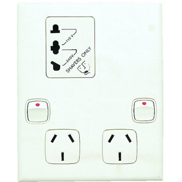 Excel Shaver Outlet White, Ideal Electrical Catalogue Switches Plugs Sockets Outlets Shaver Socket Outlet - Construction Supplies Australia