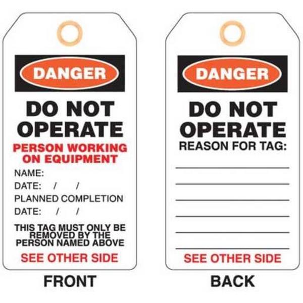 Lockout Plastic Tag - Person Working On Equipment, Ideal Electrical Catalogue Industrial Push Button Accessories Spare Parts For Safety Equipment - Construction Supplies Australia