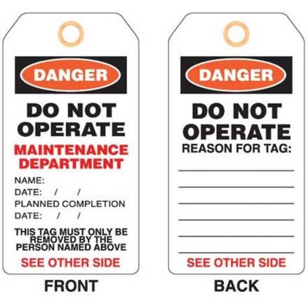 Lockout Plastic Tag - Maintenance Dept, Ideal Electrical Catalogue Industrial Push Button Accessories Spare Parts For Safety Equipment - Construction Supplies Australia