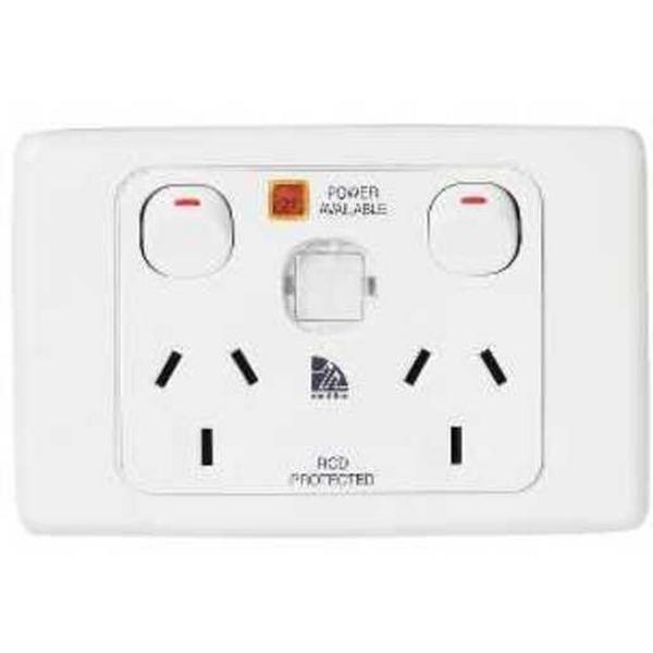 Power Point 10A Double Medilec Horizontal White ID Window Neon, Ideal Electrical Catalogue Switches Plugs Sockets Outlets Gpo - Construction Supplies Australia