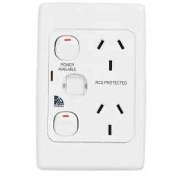 Power Point 10A Double Medilec Vertical White ID Window Neon, Ideal Electrical Catalogue Switches Plugs Sockets Outlets Gpo - Construction Supplies Australia