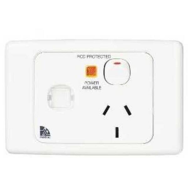 Power Point 10A Single Medilec Horizontal Red ID Window Neon, Ideal Electrical Catalogue Switches Plugs Sockets Outlets Gpo - Construction Supplies Australia