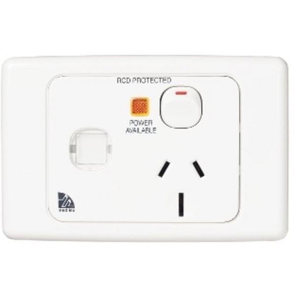 Power Point 15A Single Medilec Horizontal Red ID Window Neon, Ideal Electrical Catalogue Switches Plugs Sockets Outlets Gpo - Construction Supplies Australia