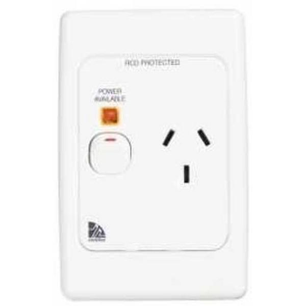 Power Point 10A Single Medilec Vertical Blue Neon, Ideal Electrical Catalogue Switches Plugs Sockets Outlets Gpo - Construction Supplies Australia