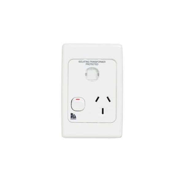 Power Point 10A Single Medilec 2 Pole Vertical Red ID Window, Ideal Electrical Catalogue Switches Plugs Sockets Outlets Gpo - Construction Supplies Australia