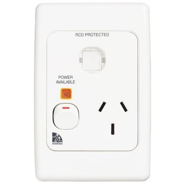 Power Point 10A Single Medilec Vertical Blue ID Window Neon, Ideal Electrical Catalogue Switches Plugs Sockets Outlets Gpo - Construction Supplies Australia