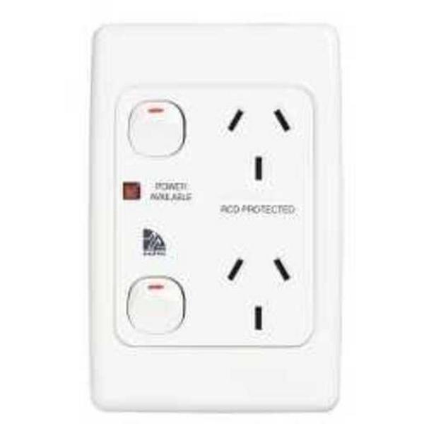 Power Point 10A Double Medilec Vertical Blue Neon, Ideal Electrical Catalogue Switches Plugs Sockets Outlets Gpo - Construction Supplies Australia