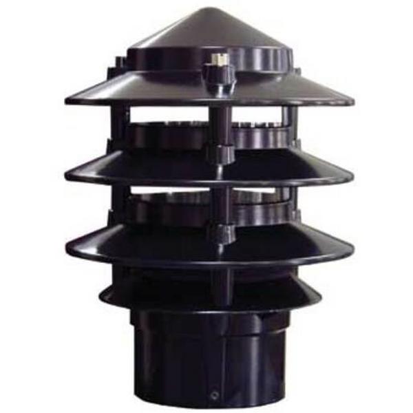 Bollard Head E27 3 Tier 220X160mm IP44 Black, Ideal Electrical Catalogue Light Fittings Bollard Luminaire Bollard - Construction Supplies Australia