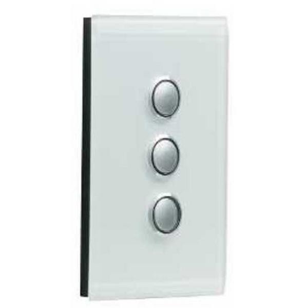 3 Gang Saturn No Mech Pure White, Ideal Electrical Catalogue Switches Plugs Sockets Switches Grid Cover Plate - Construction Supplies Australia